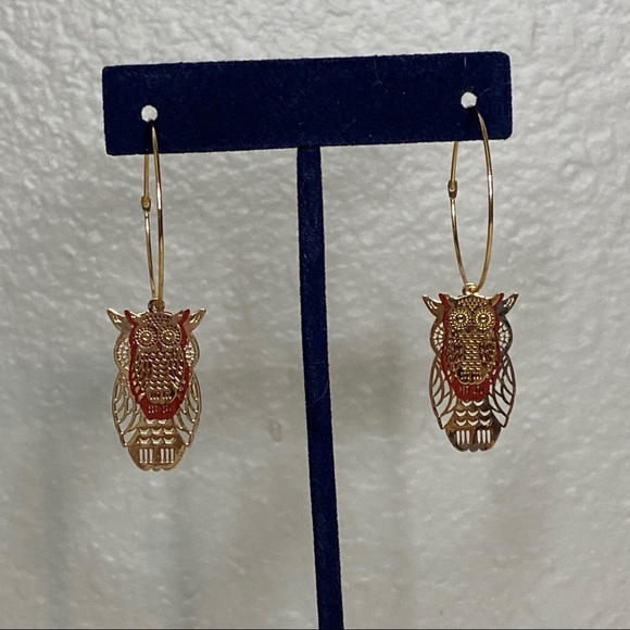 Owl Hoop Dangle Earrings 🦉 - Picture 2 of 5